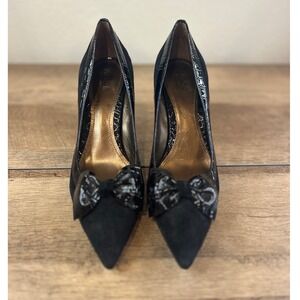VICTOR ALFARO Black Suede Patent Bow Stiletto Heels Women's Size 8M